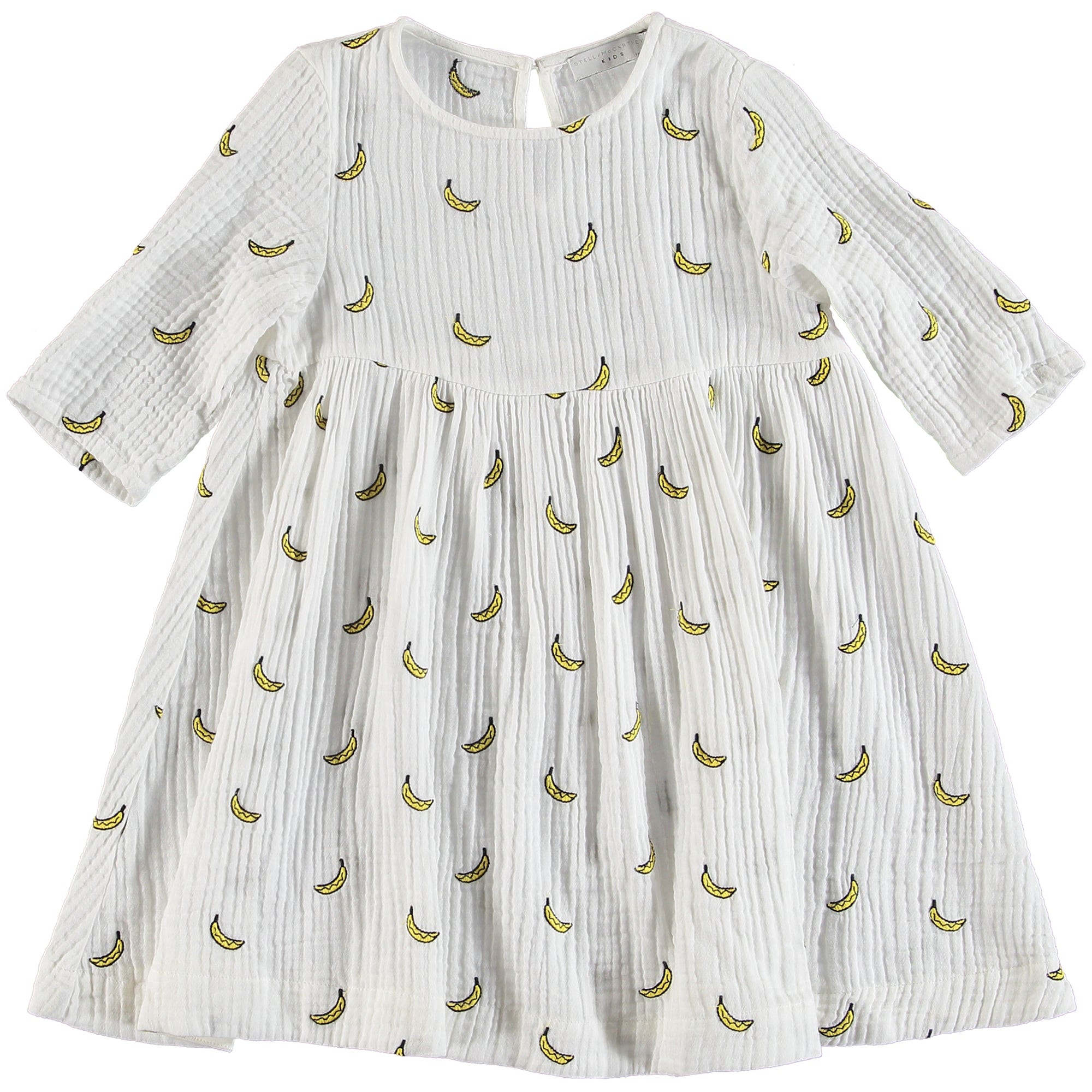 Girls White Banana Embroidered Dress