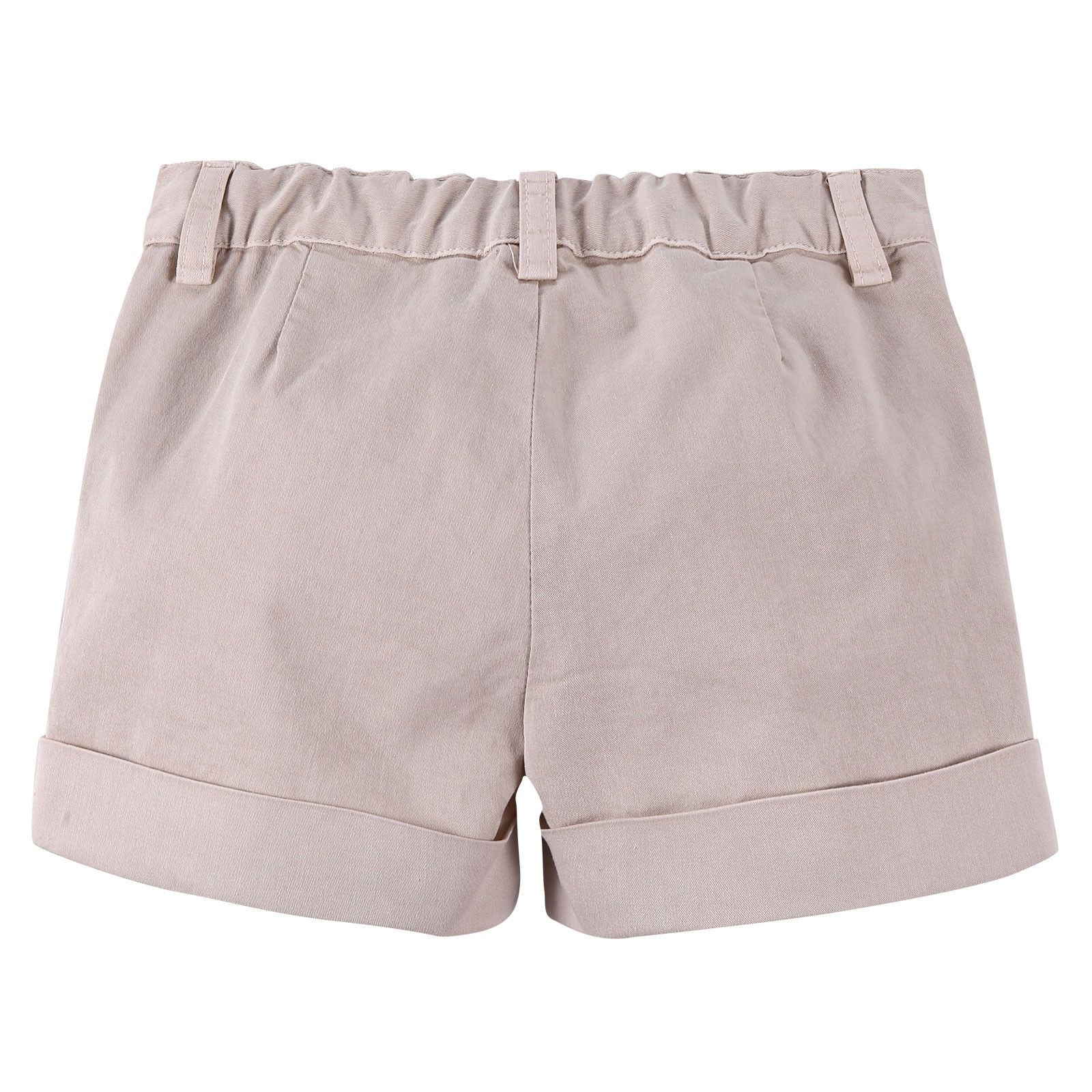 Girls Beige Cotton Shorts With Turn Up Hems - CÉMAROSE | Children's Fashion Store - 2