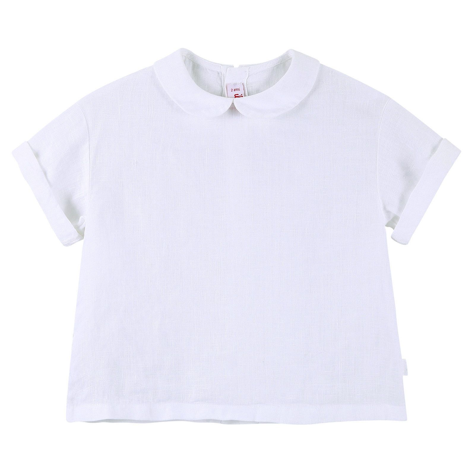 Girls White Linen Blouse With Peter Pan Collar - CÉMAROSE | Children's Fashion Store - 1