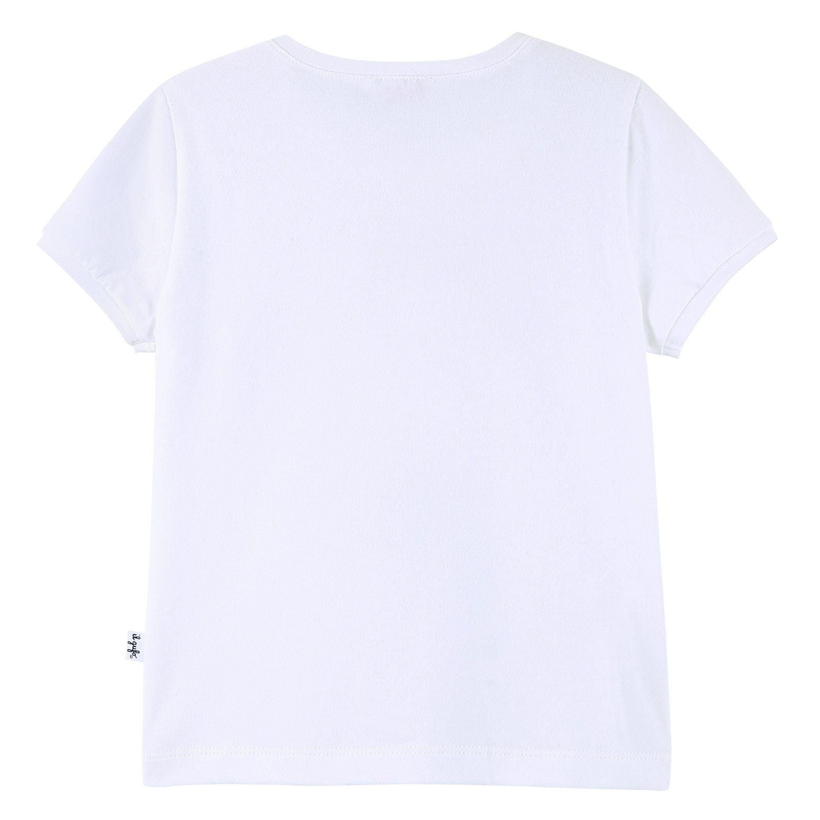 Girls White Cartoon Printed Logo T-Shirt With Blue Patch Baskets Trims - CÉMAROSE | Children's Fashion Store - 2