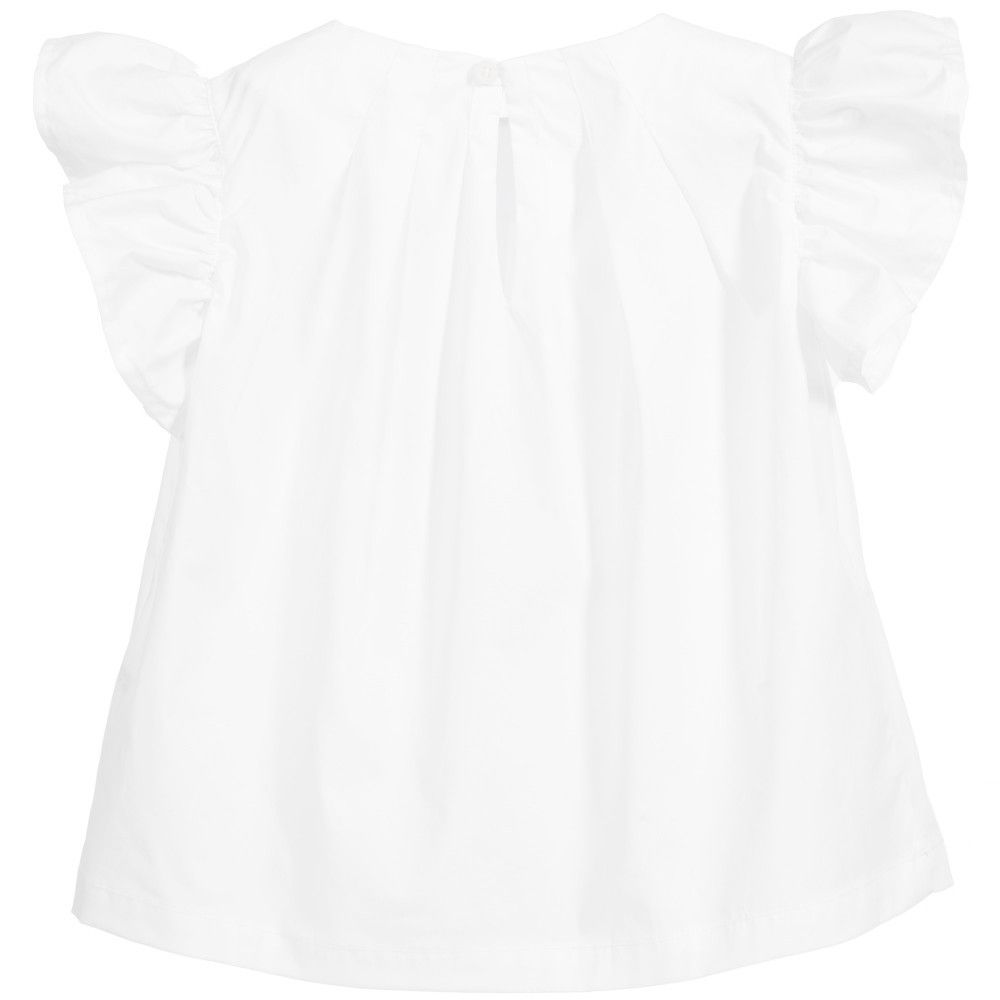 Girls White Cotton Shirt With Lotus Leaf Sleeve - CÉMAROSE | Children's Fashion Store - 2