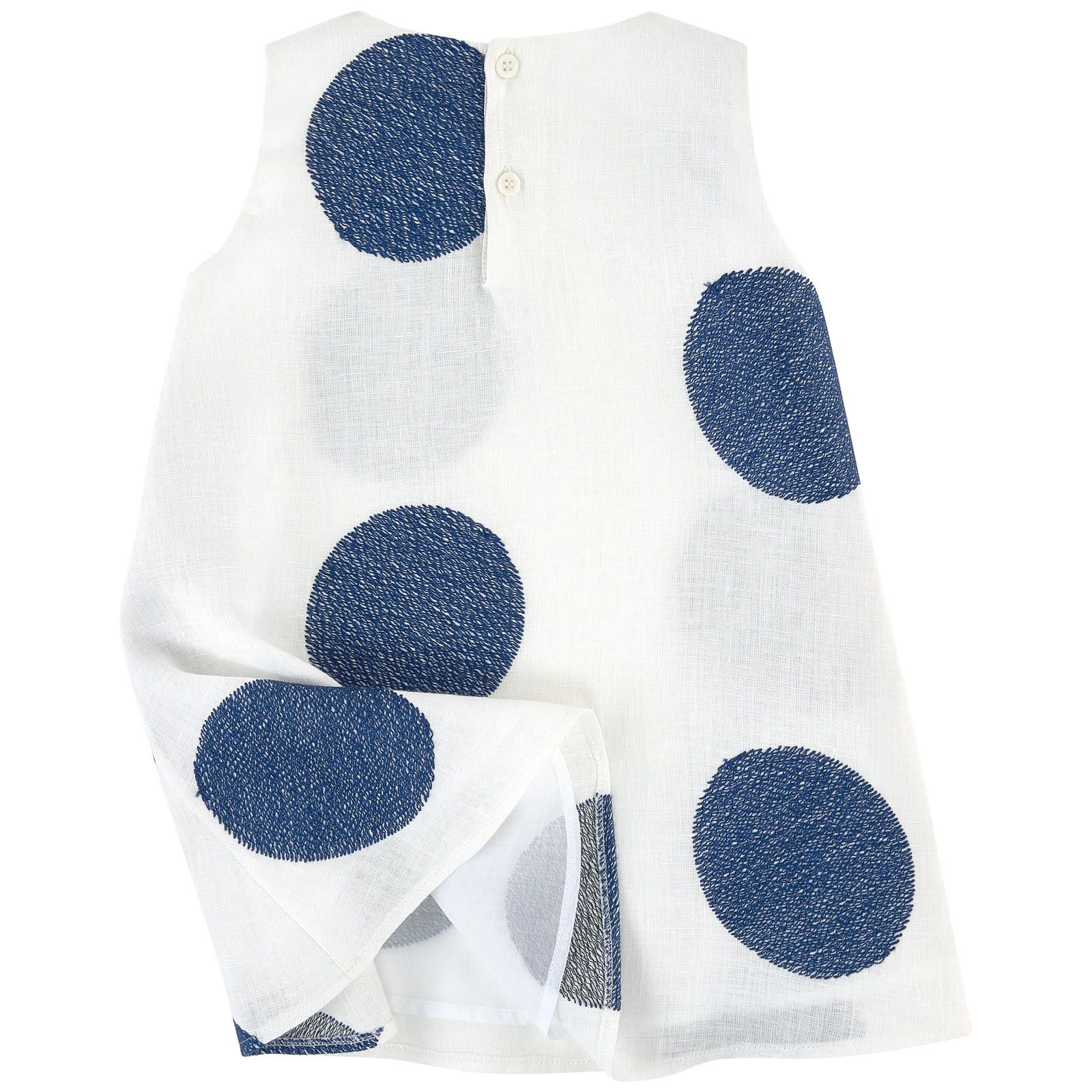 Girls White Linen Sleeveless Dress With Blue embroidered Trims - CÉMAROSE | Children's Fashion Store - 2