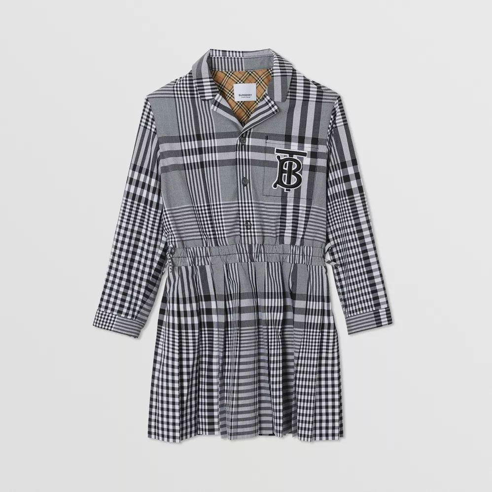 Girls Black Check Cotton Dress
