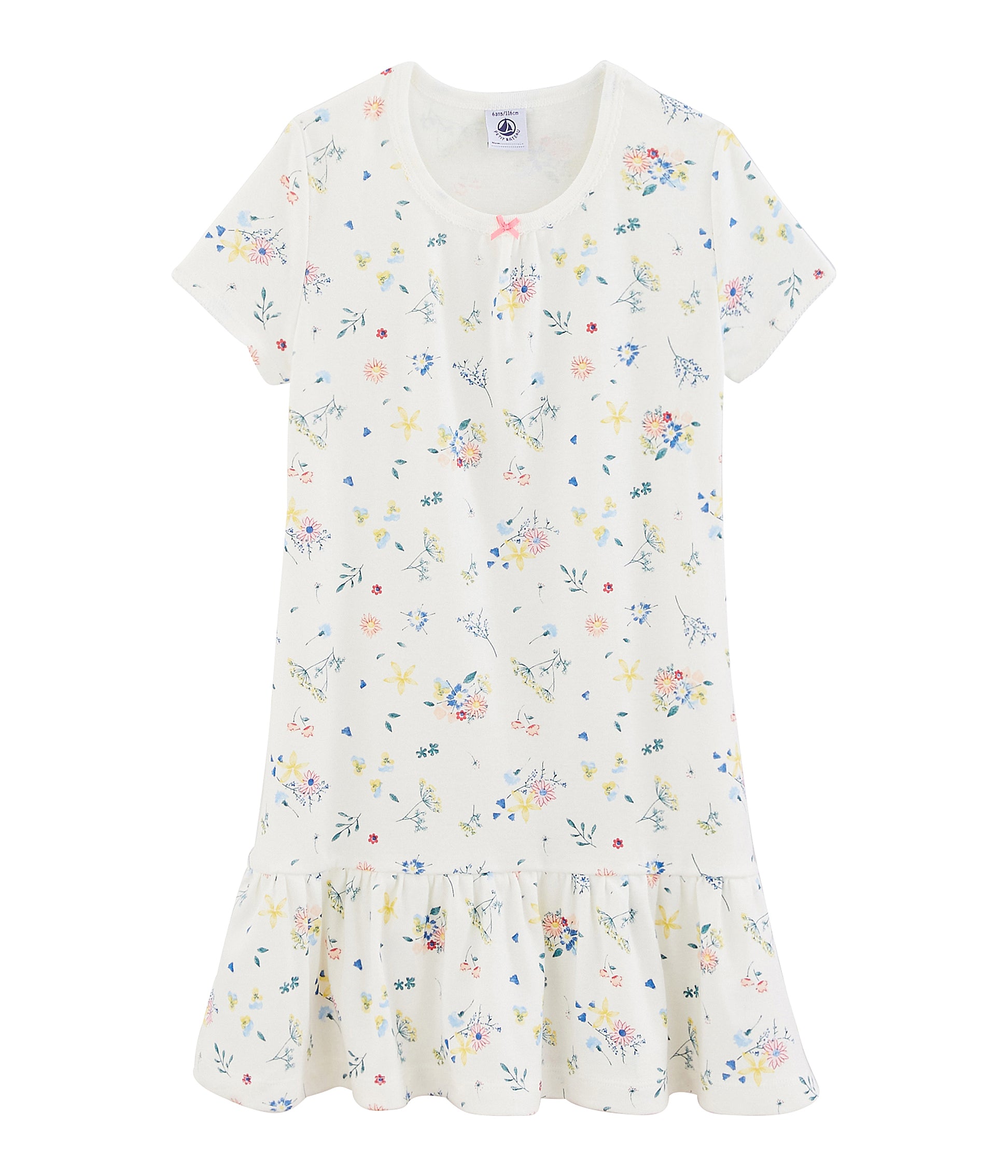 Girls White Flower Cotton Nightwear Dress