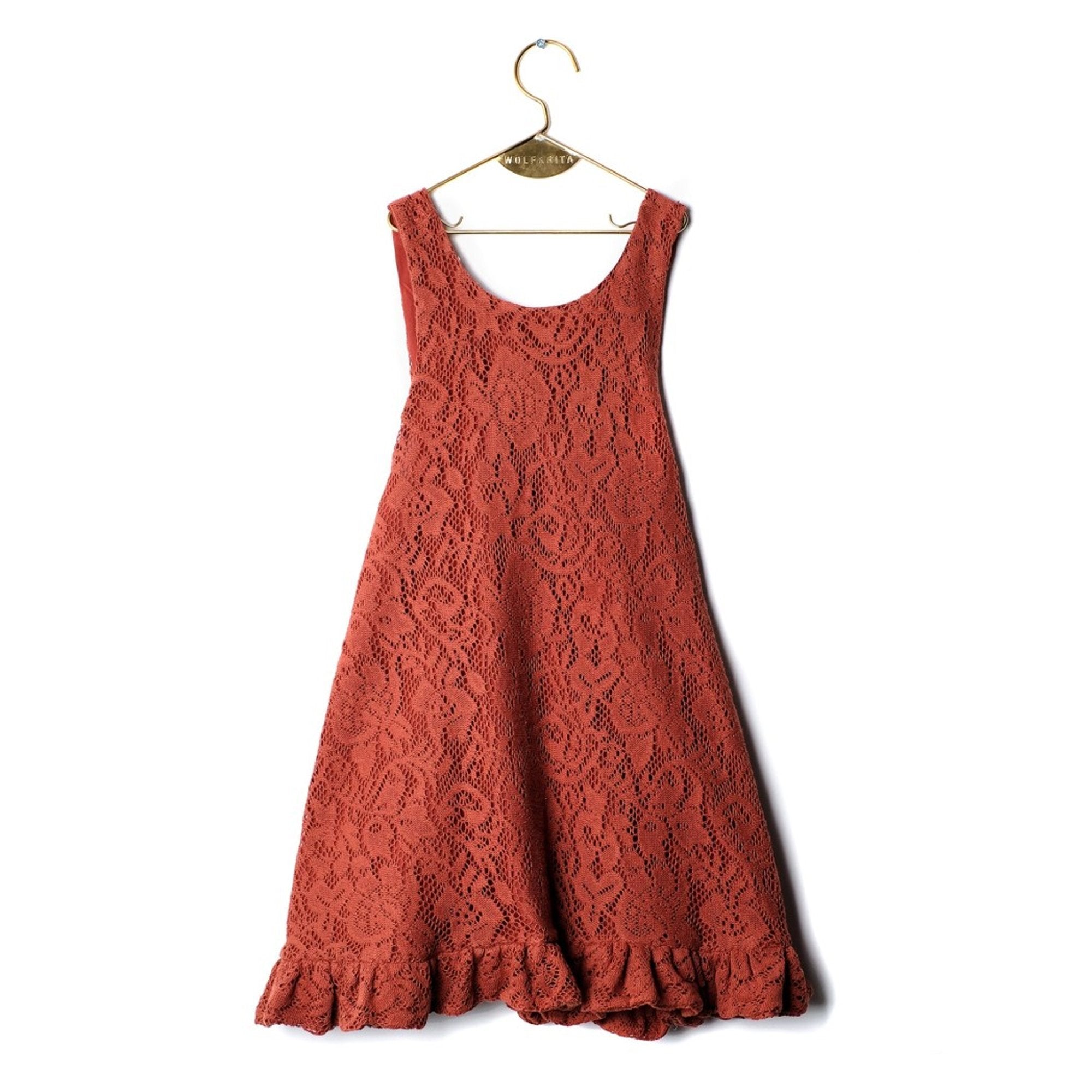 Girls Brick Lace Cotton Dress