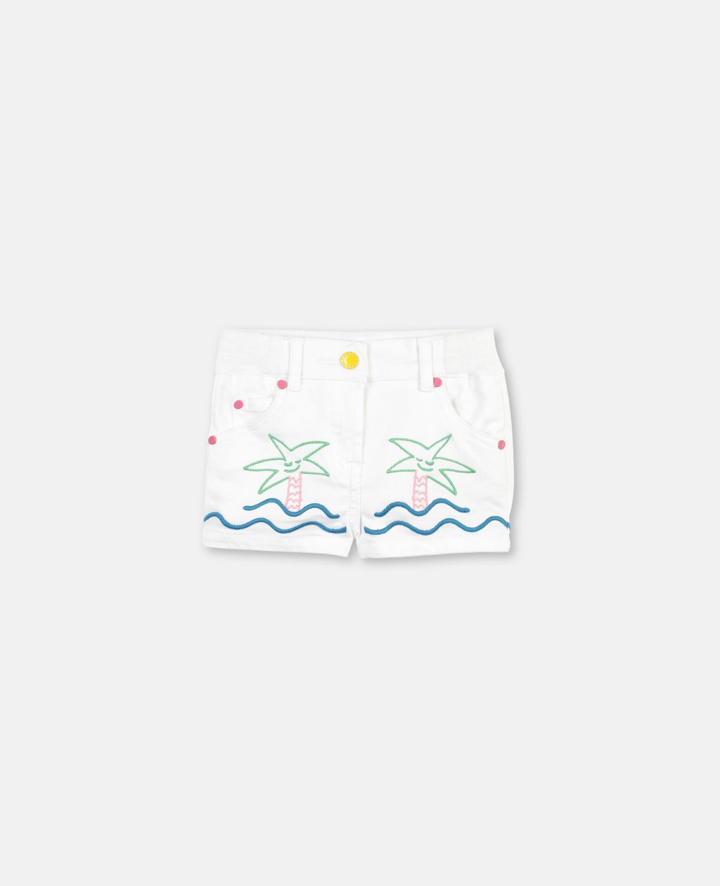 Baby Girls White Embroidered Denim Shorts