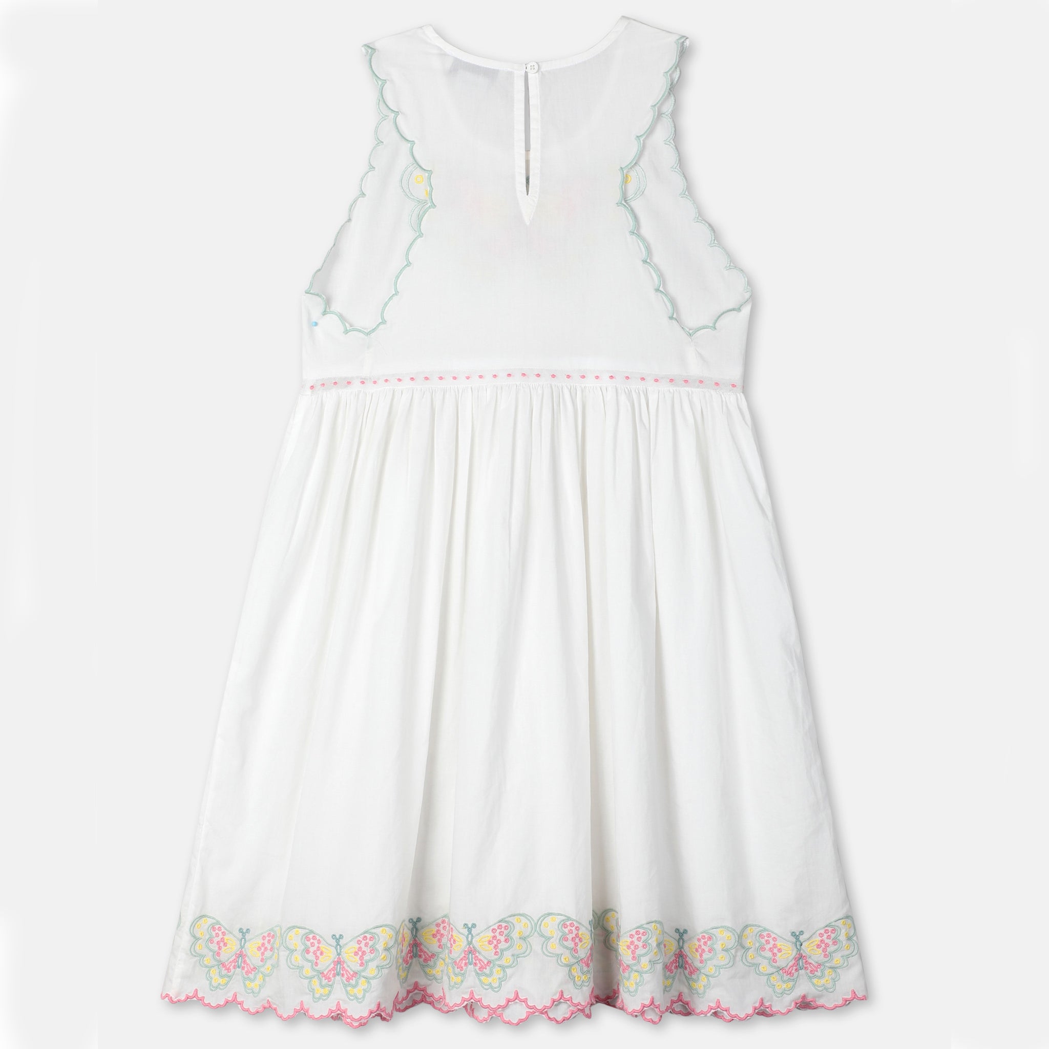 Girls White Butterfly Cotton Dress