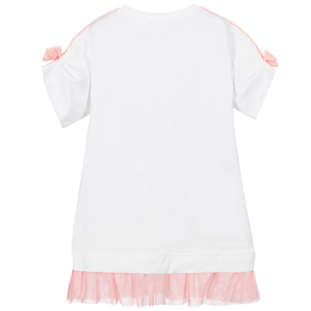 Girls White Print Cotton Dress