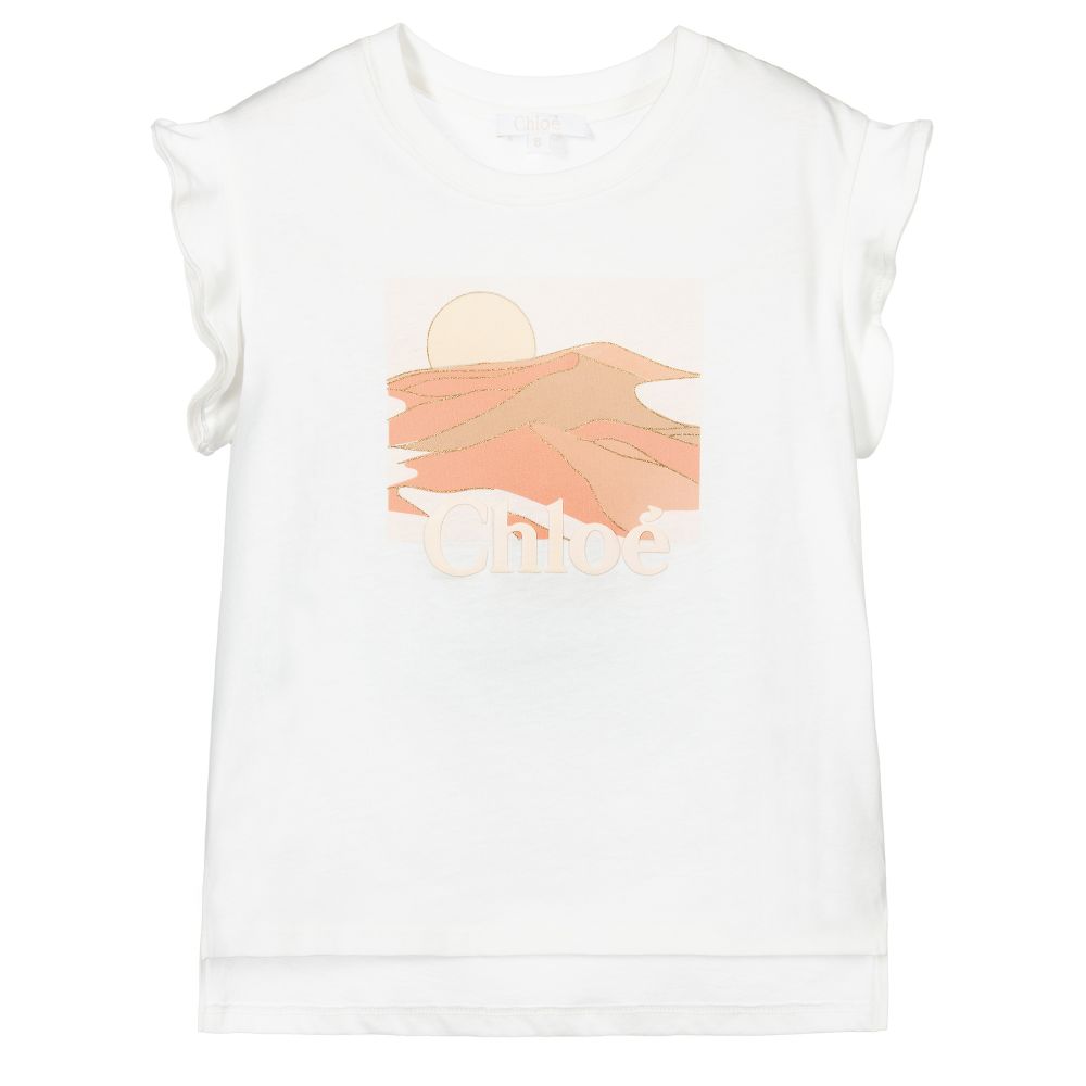 Girls White Printing Cotton T-Shirt