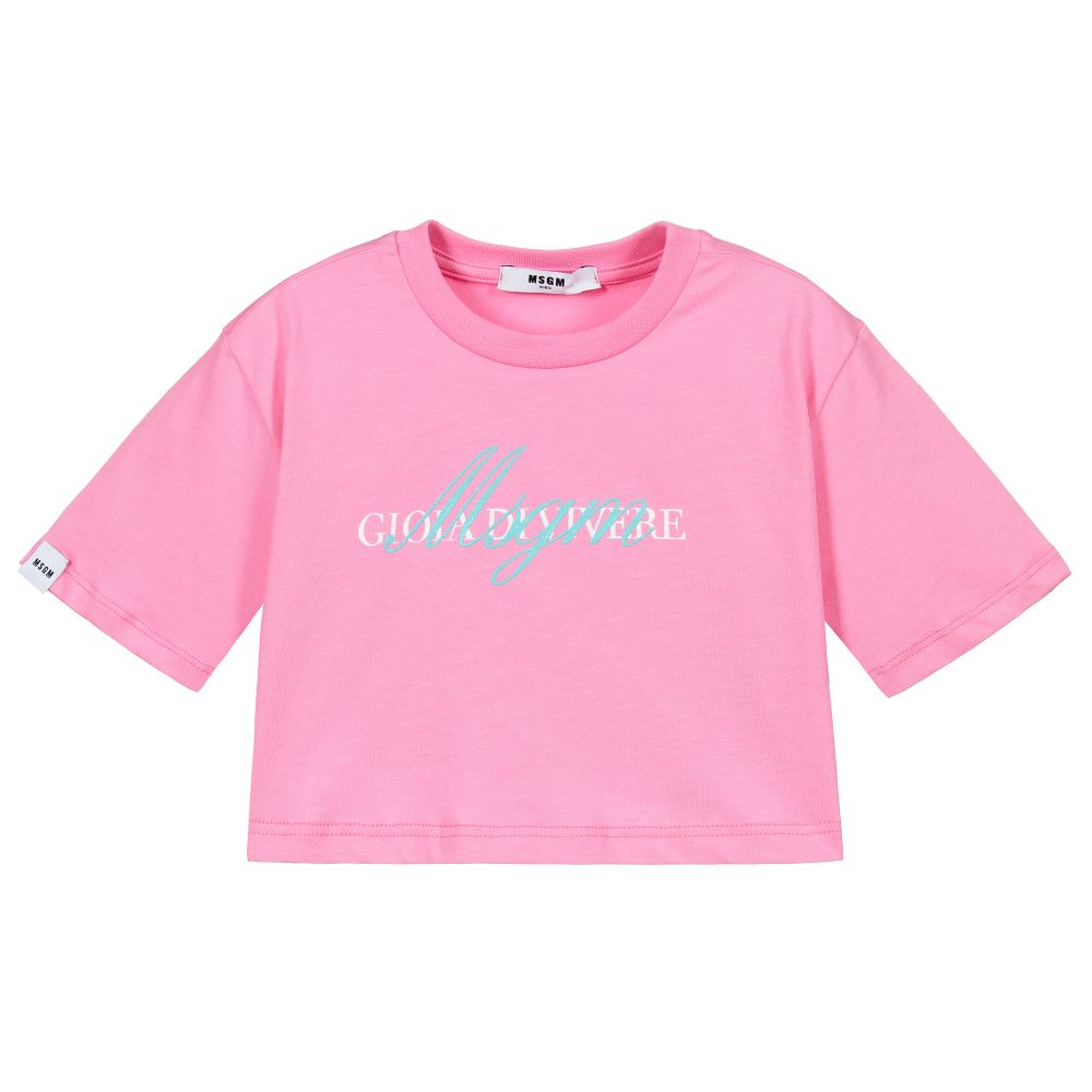 Girls Pink Logo Cotton T-Shirt