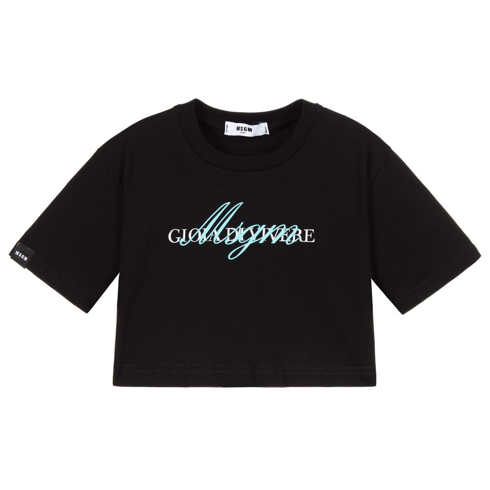 Girls Black Logo Cotton T-Shirt