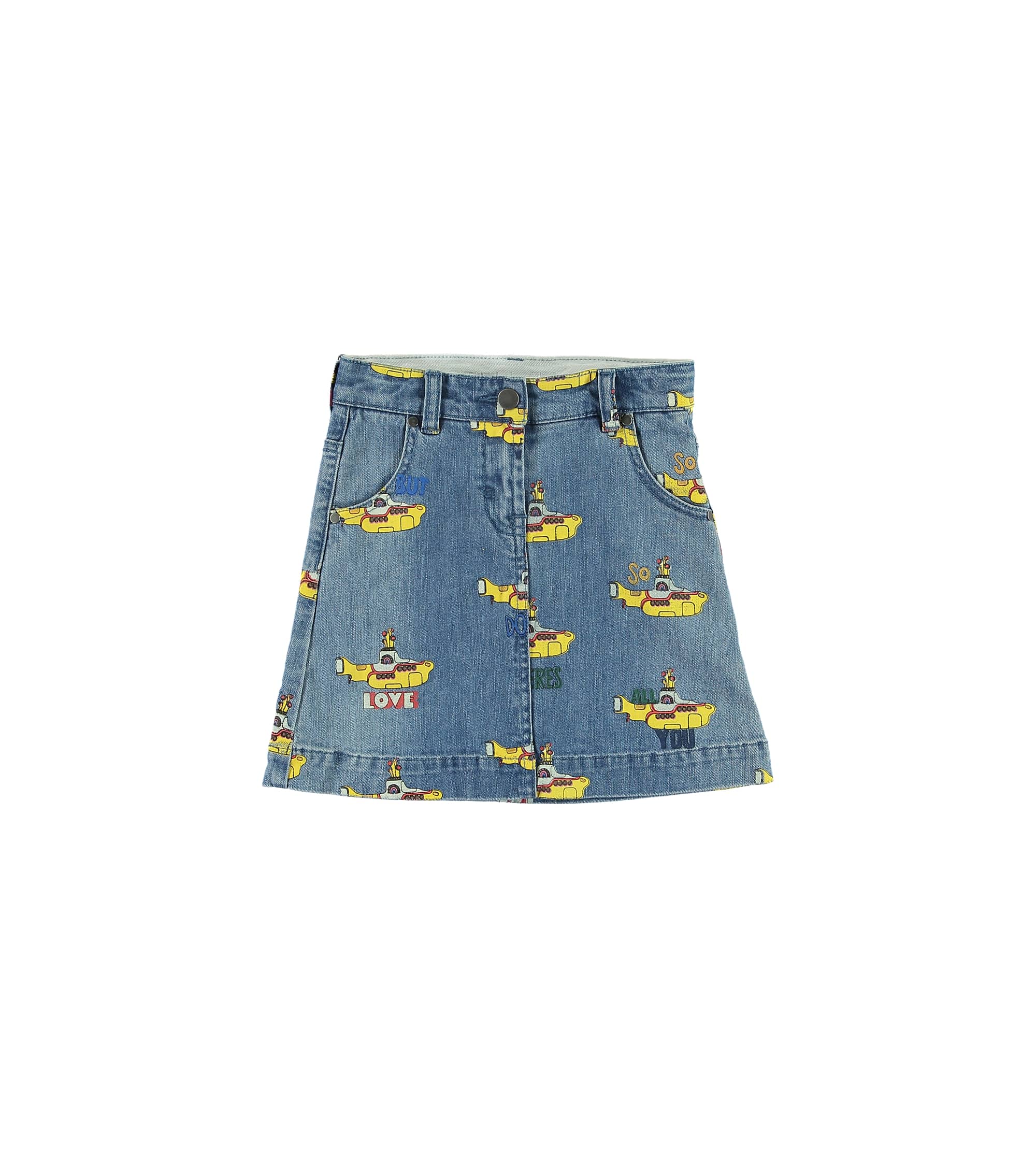 Girls Blue Printing Denim Skirt