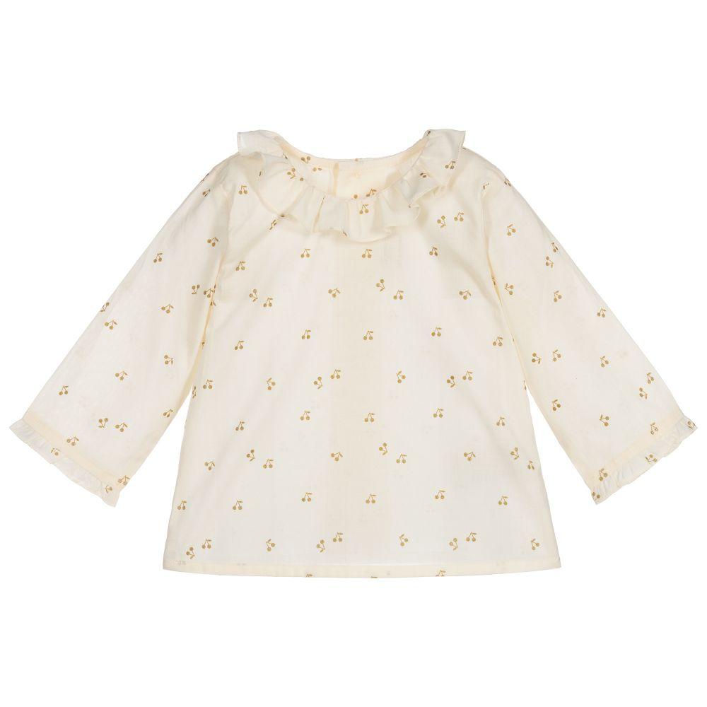 Girls Beige Logo Cotton Top