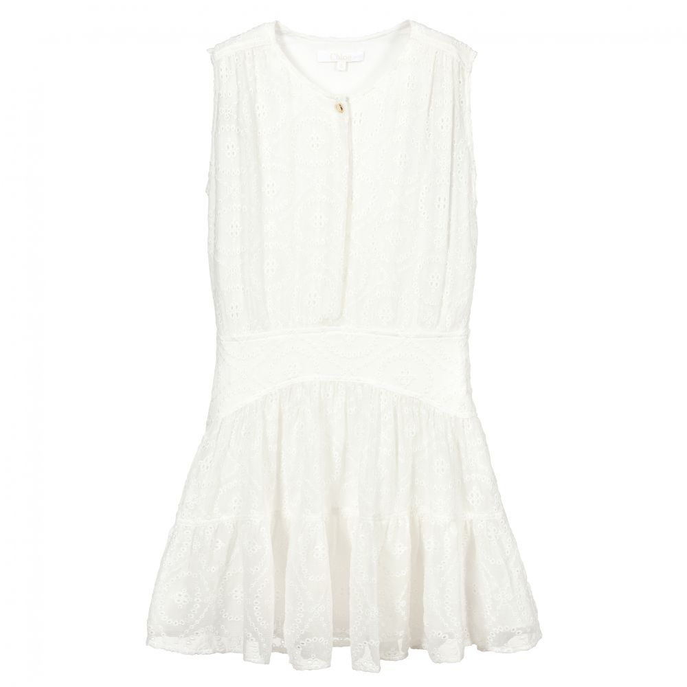 Girls White Embroidered Silk Dress