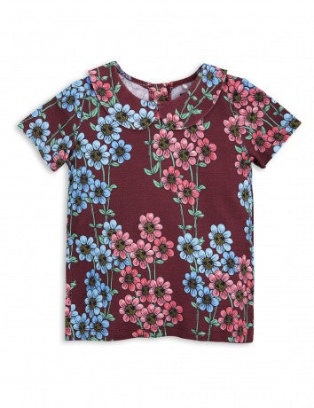 Girls Dark Red Flowers Printed T-shirt