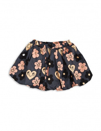 Girls Dark Grey Flowers Woven Skirt