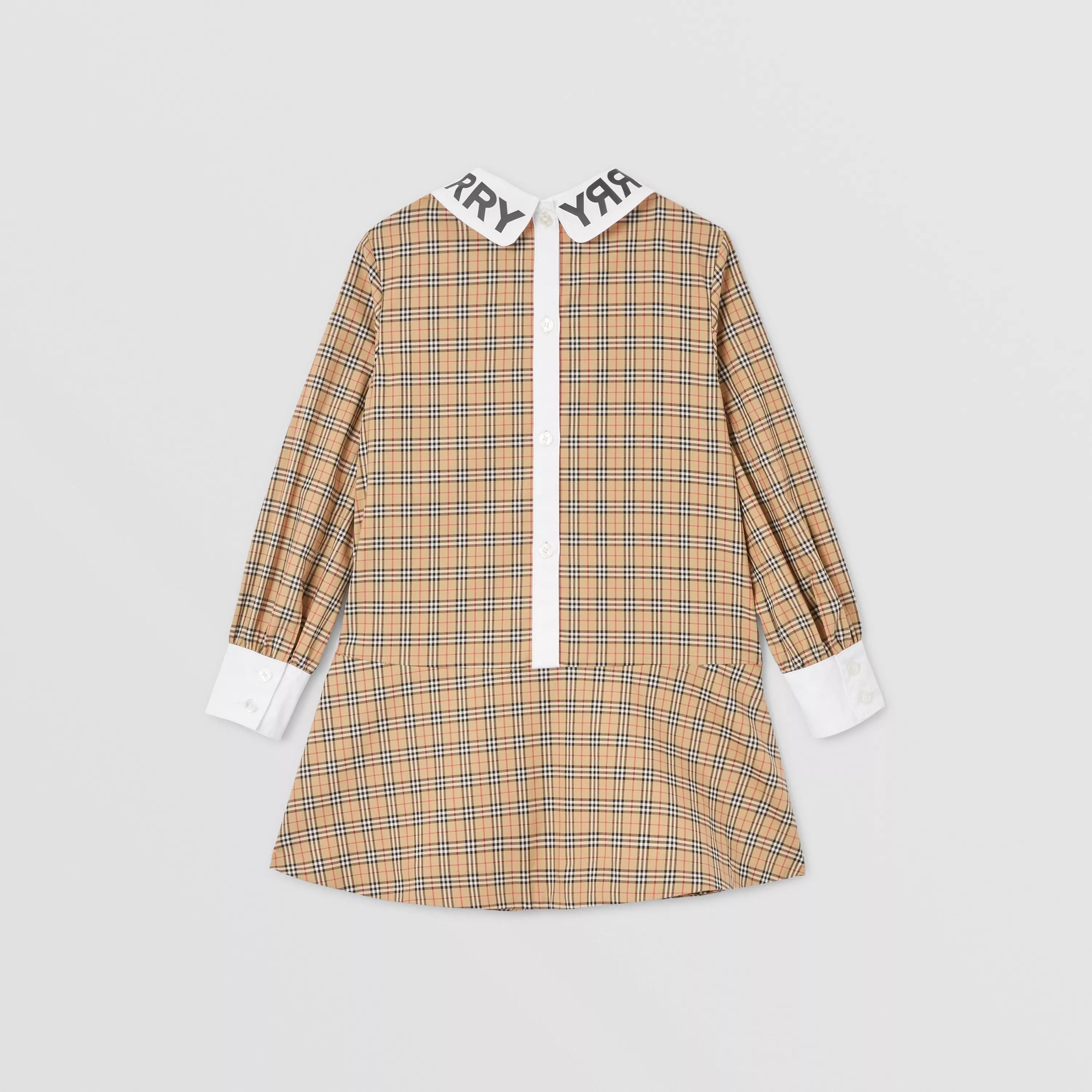 Girls Beige Check Cotton Dress