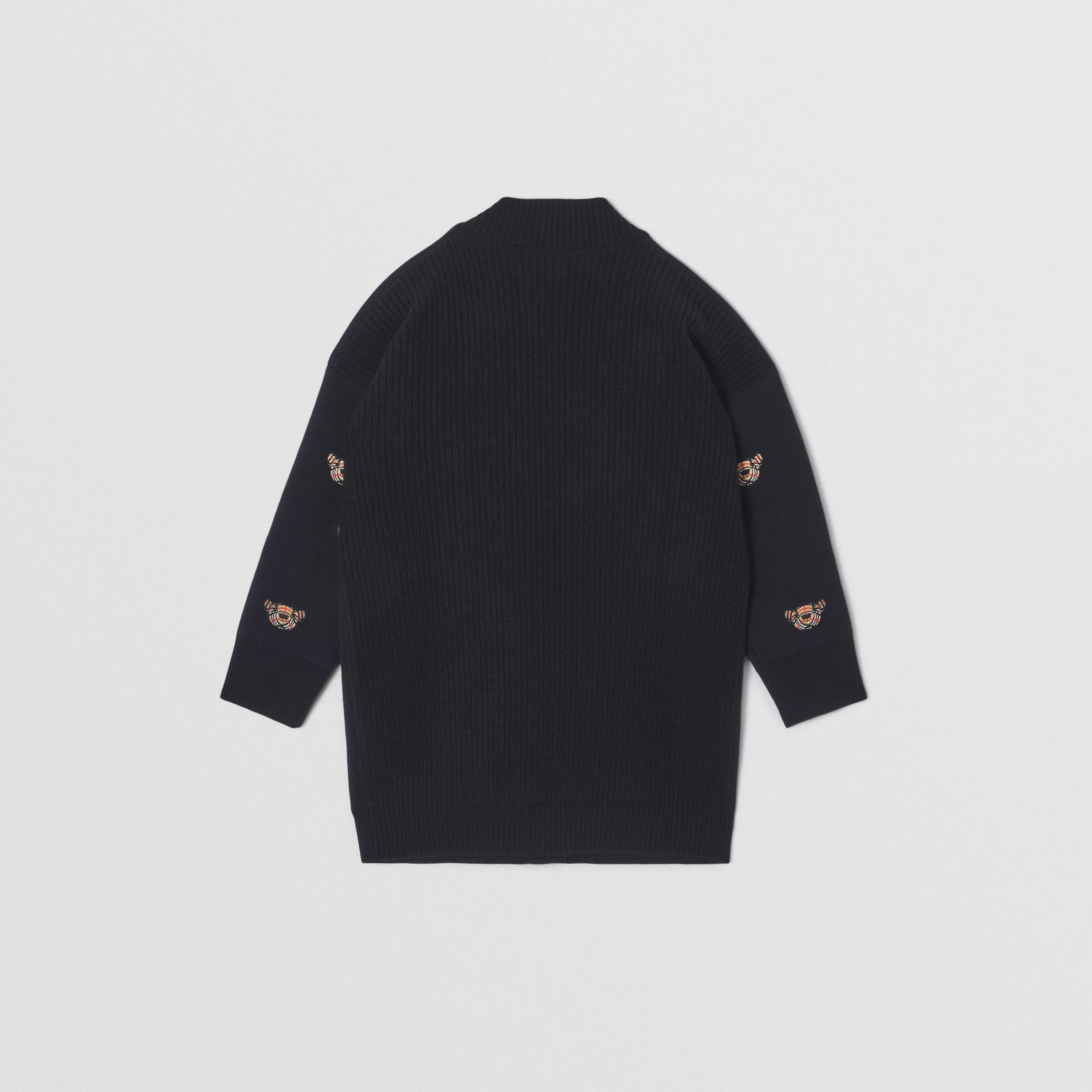Girls Navy Embroidered Wool Cardigan