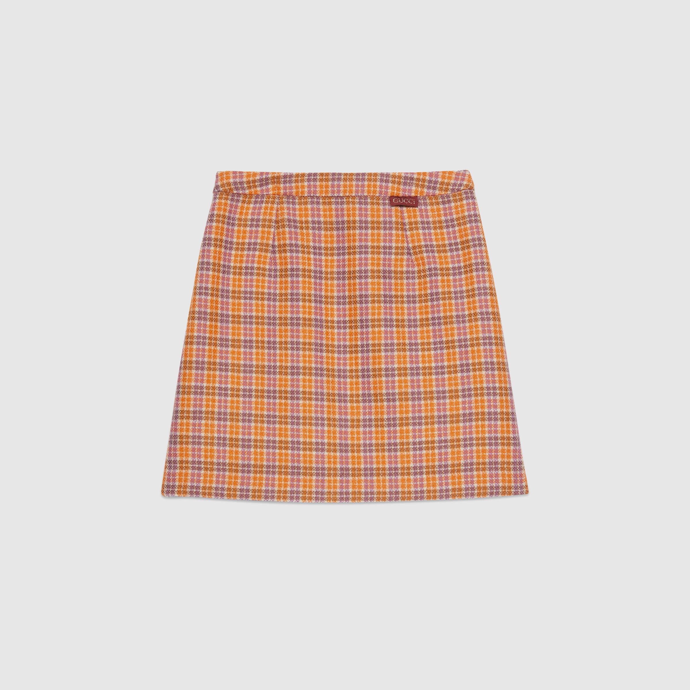 Girls Orange Check Wool Skirt