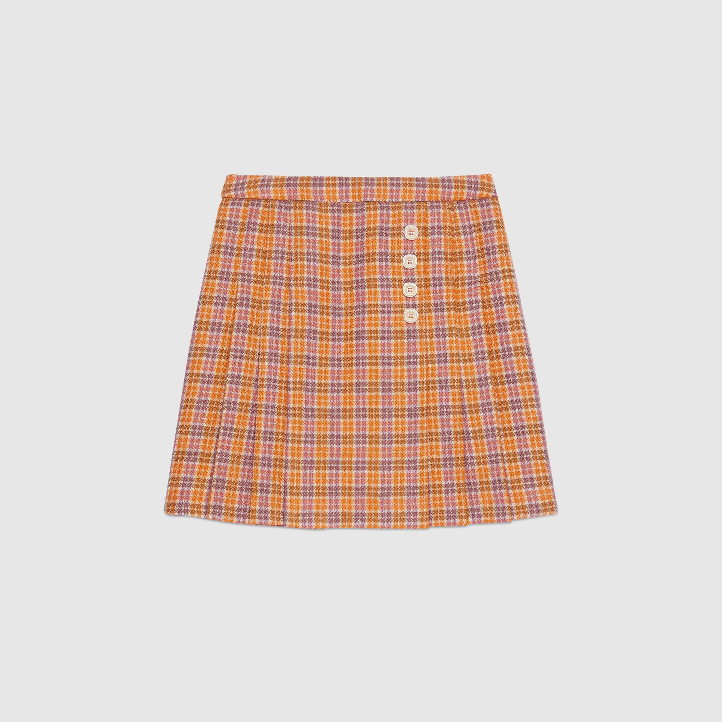 Girls Orange Check Wool Skirt