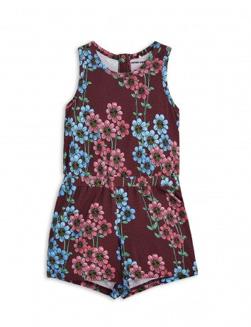 Girls Dark Red Flowers Printed Romper