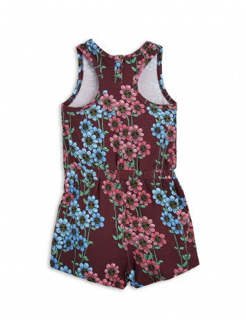 Girls Dark Red Flowers Printed Romper