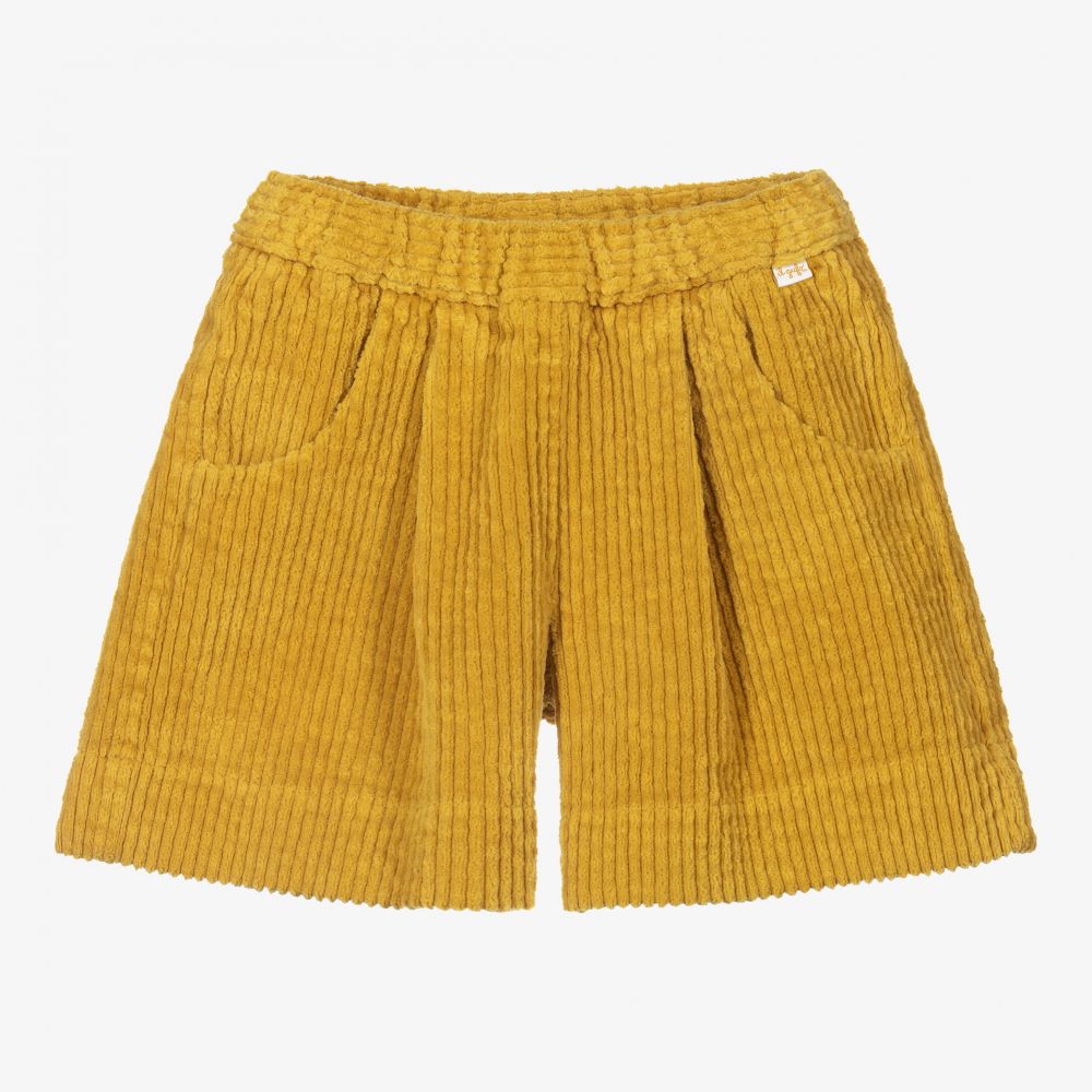 Girls Yellow Cotton Corduroy Shorts