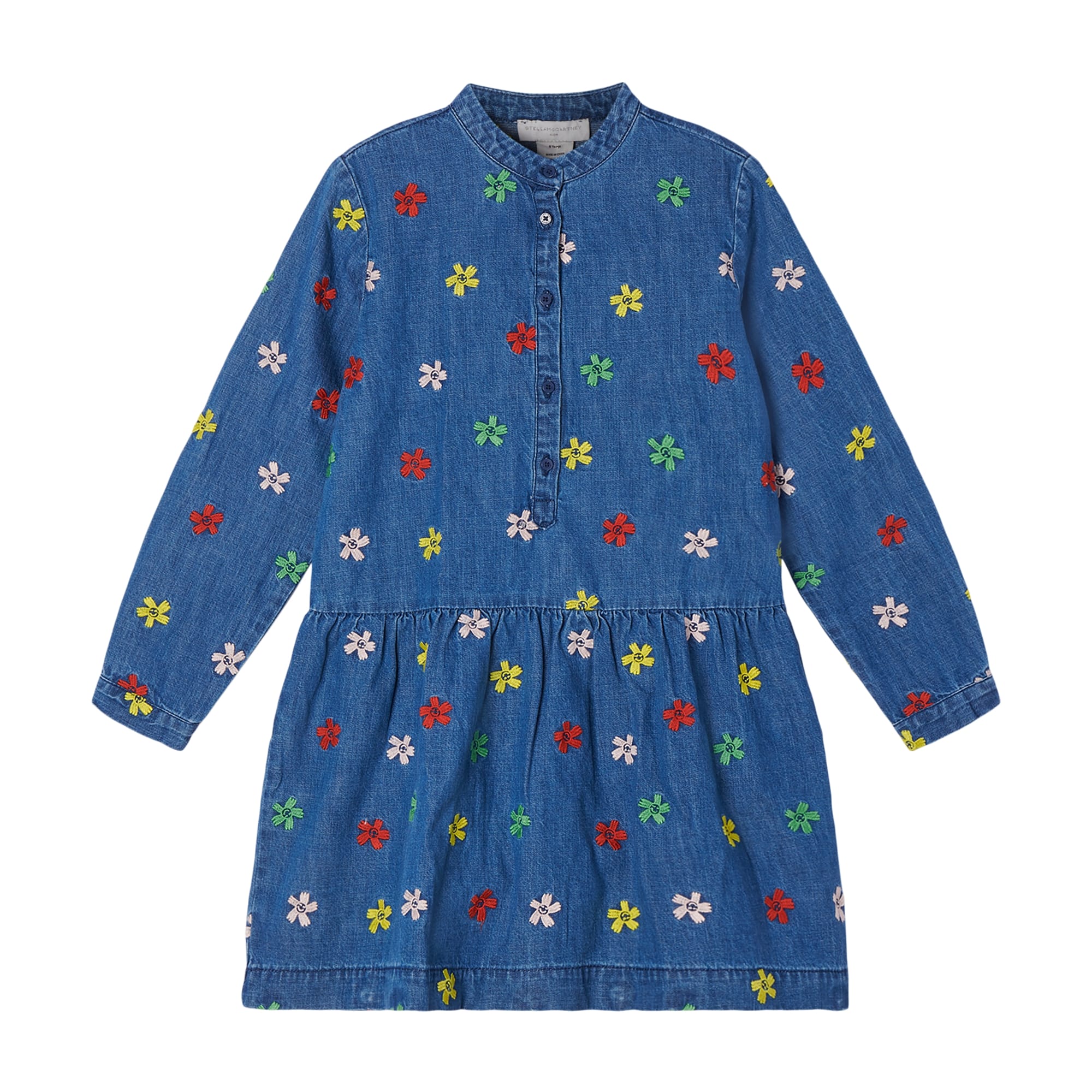 Girls Blue Embroidered Denim Dress
