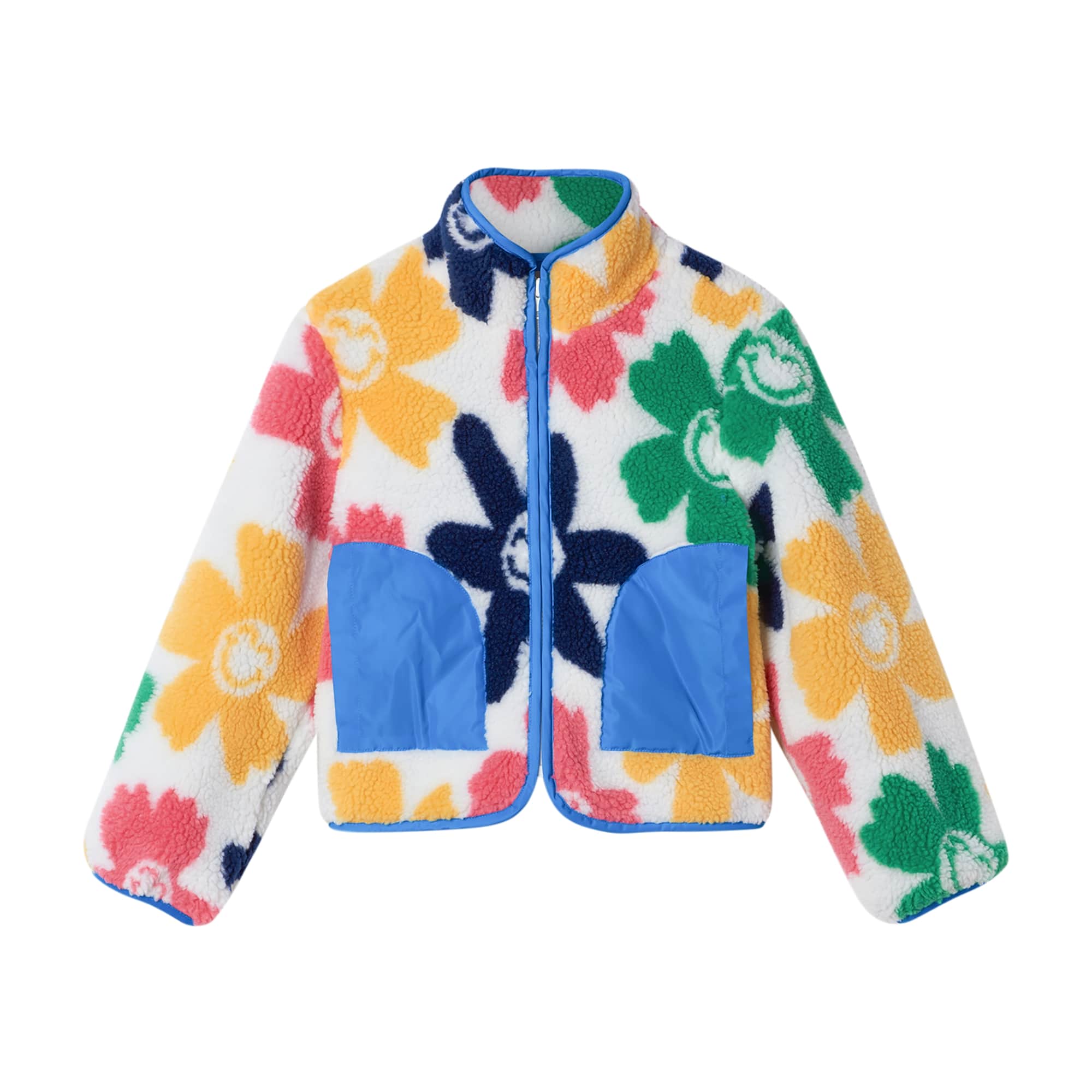 Girls Multicolor Smiley Flowers Jacket