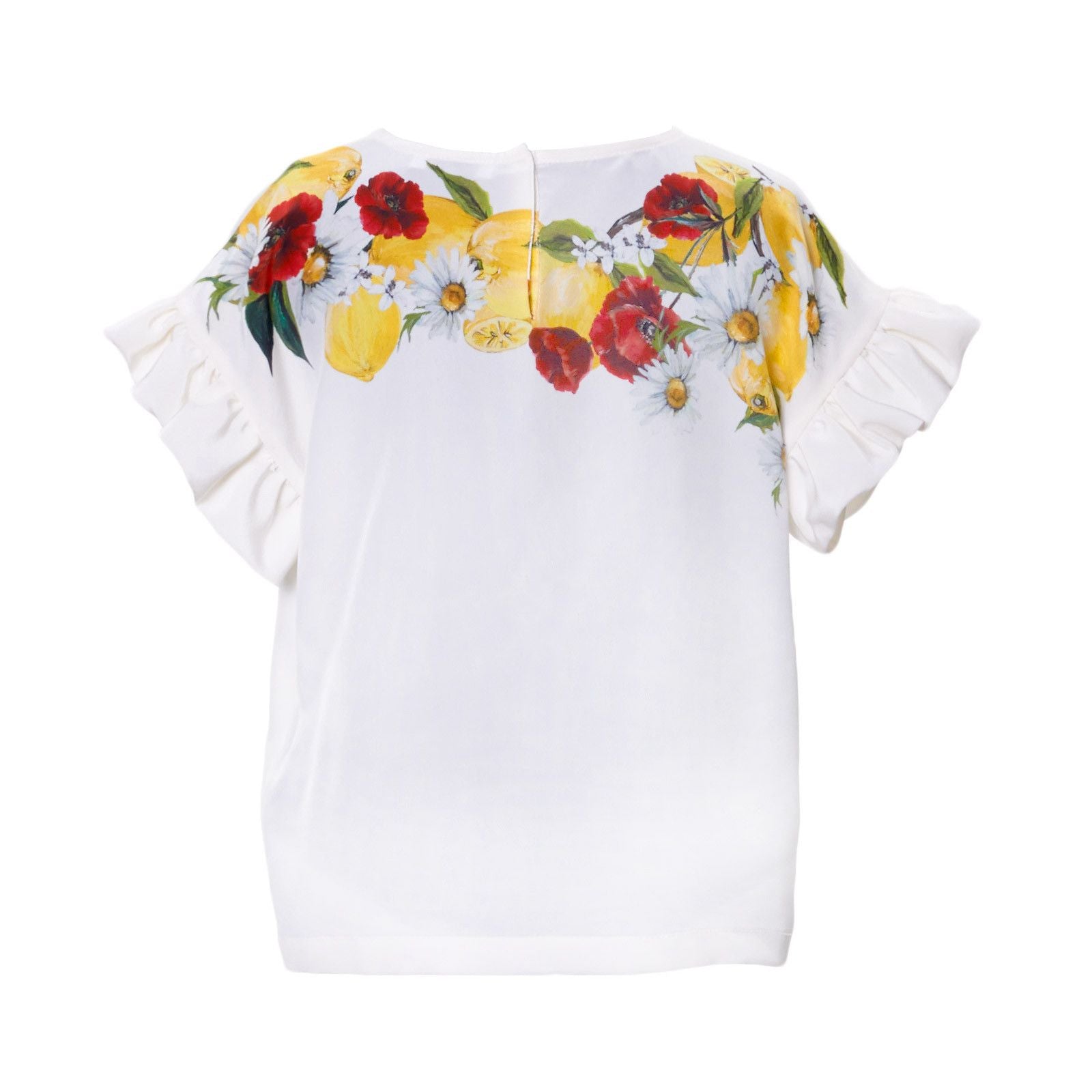Girls White Silk T-Shirt With Flower&Fruit Print - CÉMAROSE | Children's Fashion Store - 2