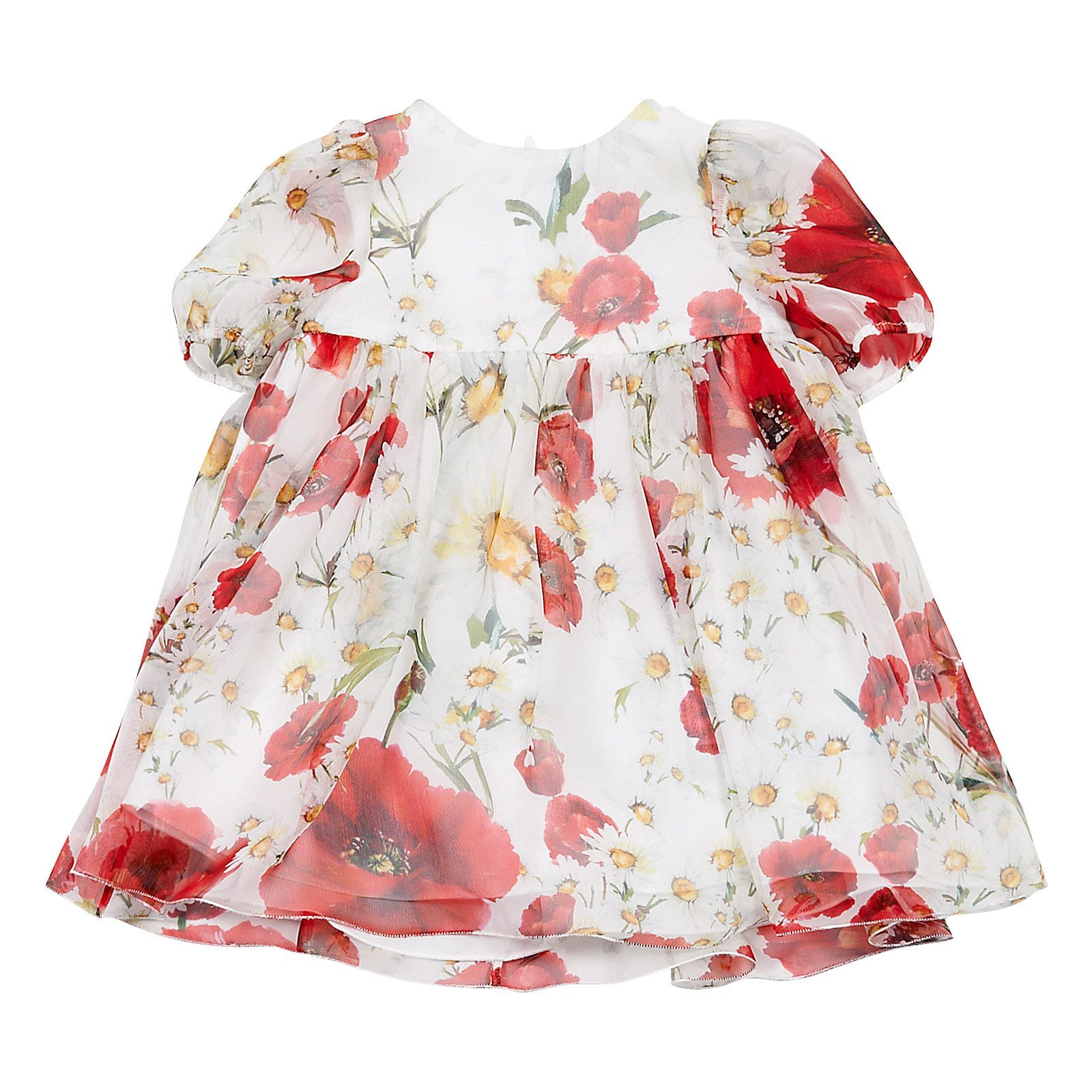 Baby Girls White Flower Printed Silk Chiffon Dress - CÉMAROSE | Children's Fashion Store - 1