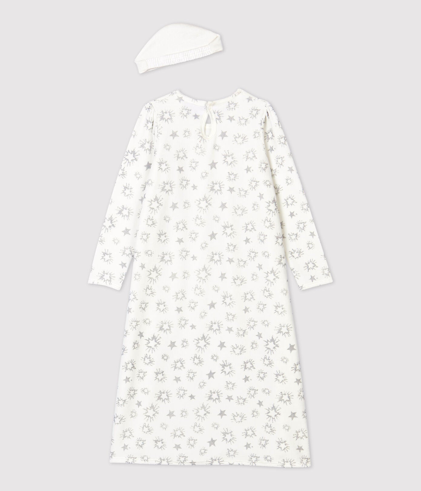 Girls White Printed Cotton Nightwear Dress