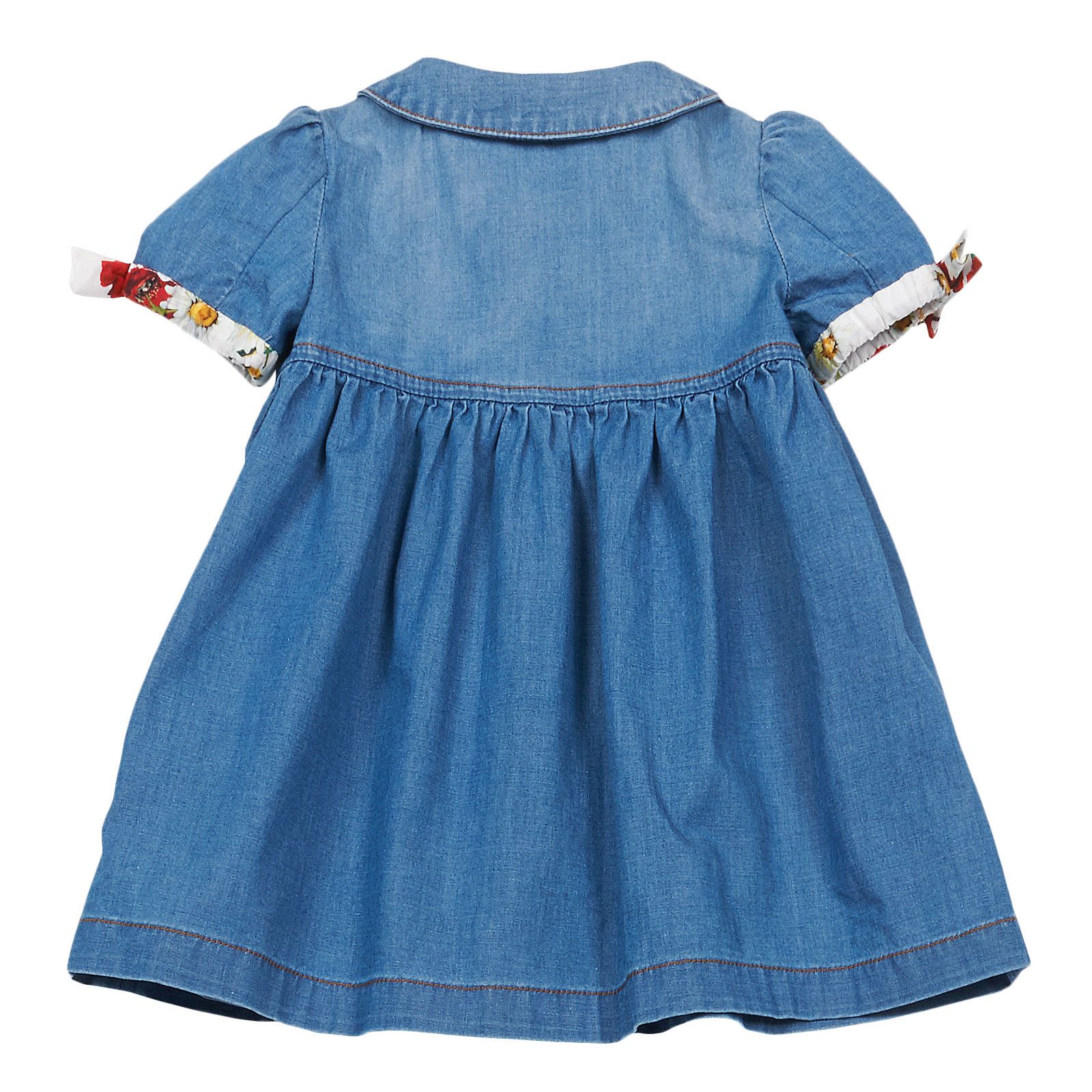 Baby Girls Blue Dress With Flower Print Cuffs - CÉMAROSE | Children's Fashion Store - 2