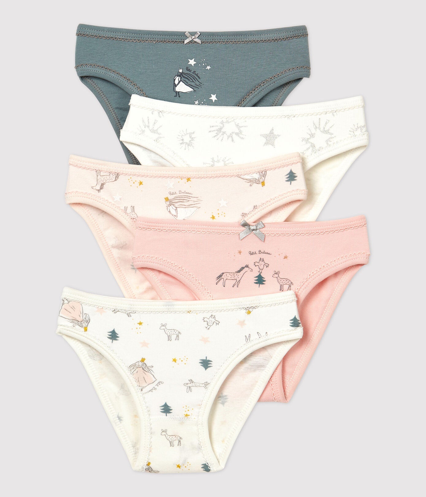 Girls Multicolor Printed Cotton Underwear Set(5 Pack)
