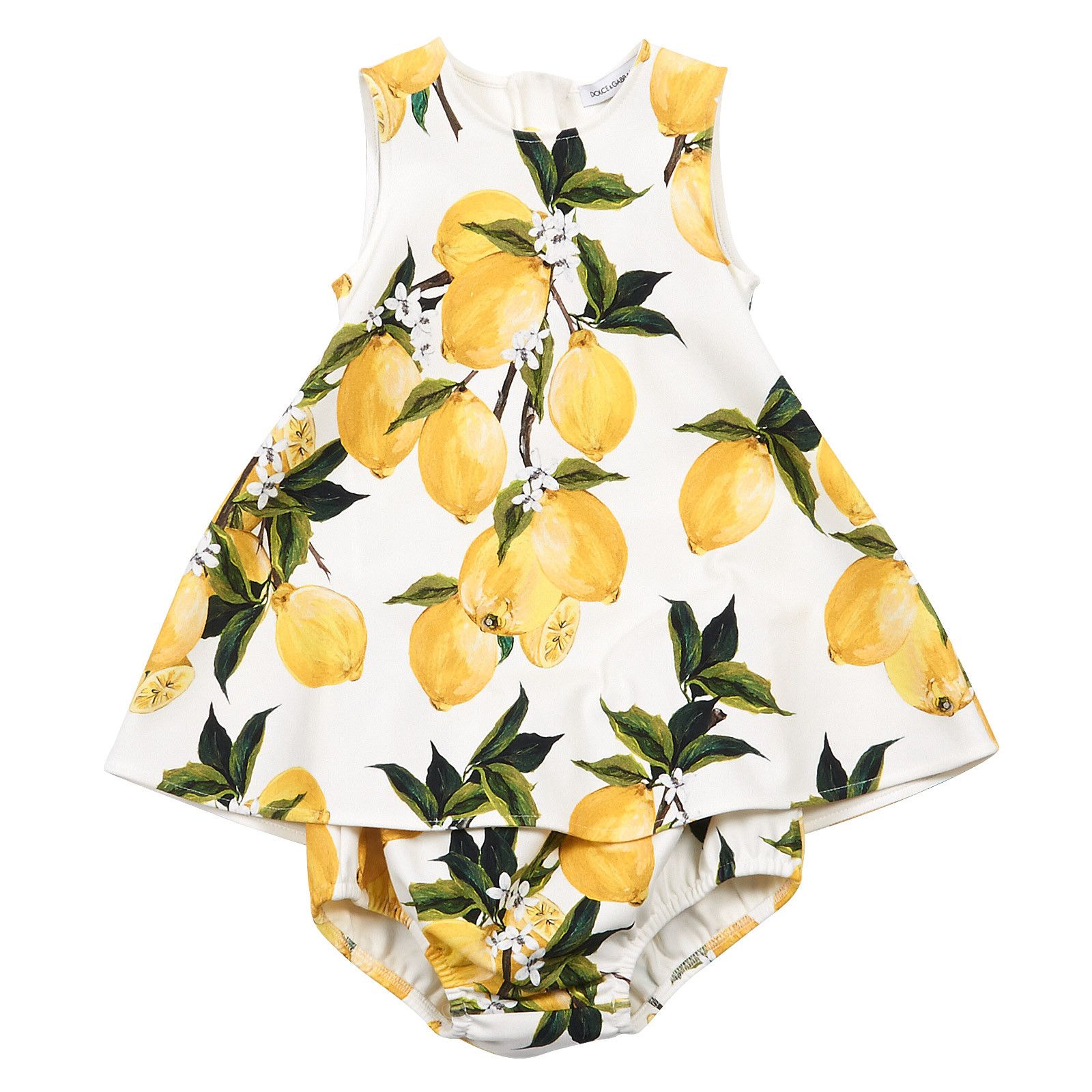 Baby Girls White&Yellow Fruits Printed Sleeveless Dress - CÉMAROSE | Children's Fashion Store - 1