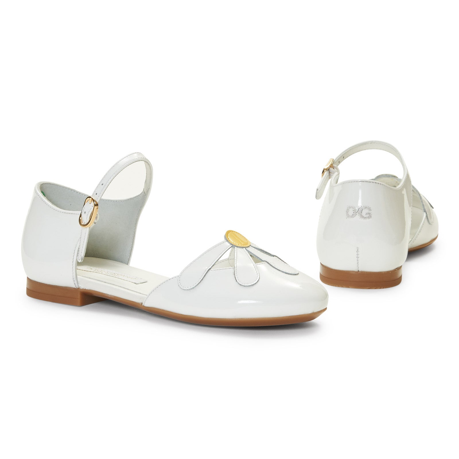 Girls White Leather Ballerina Sandal With Yellow Patch Flower Trims - CÉMAROSE | Children's Fashion Store