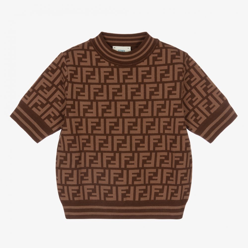 Girls Brown FF Knit Sweater