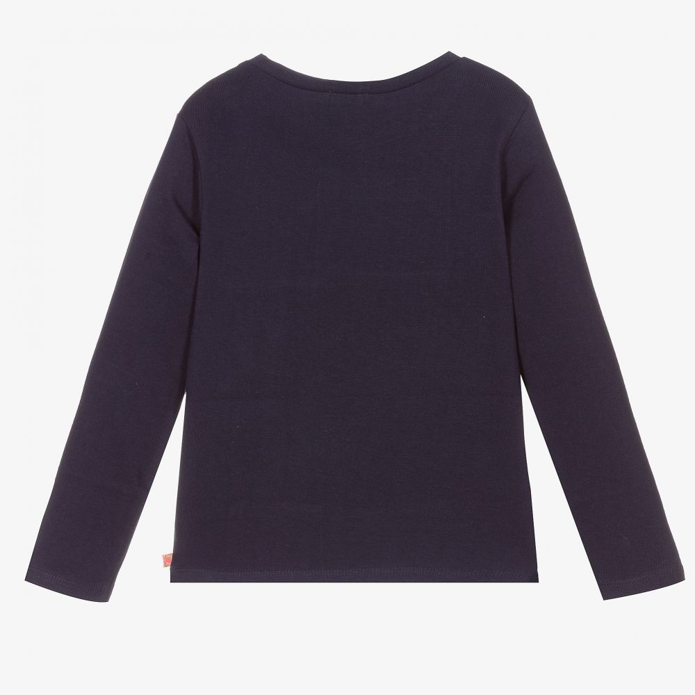 Girls Navy Printed Cotton T-Shirt