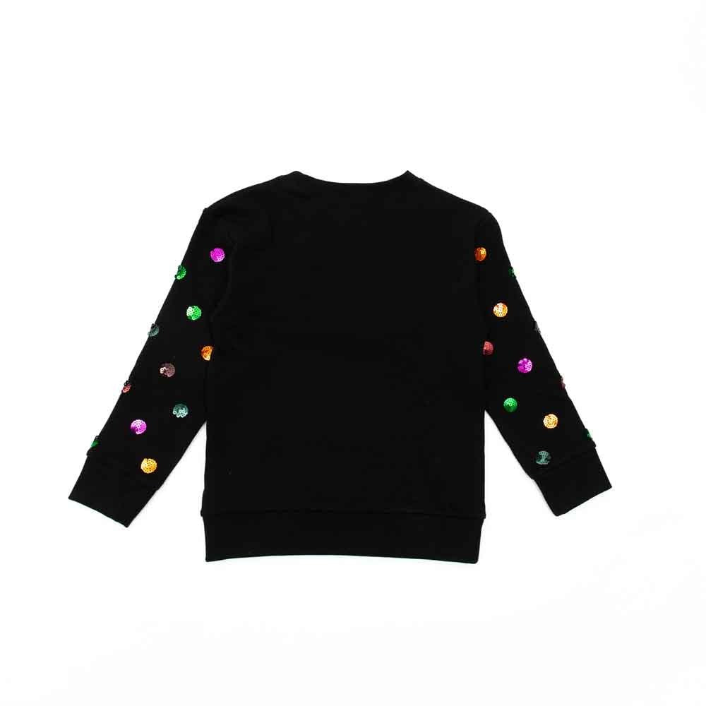 Sweat-shirt noir en coton à logo pour fille