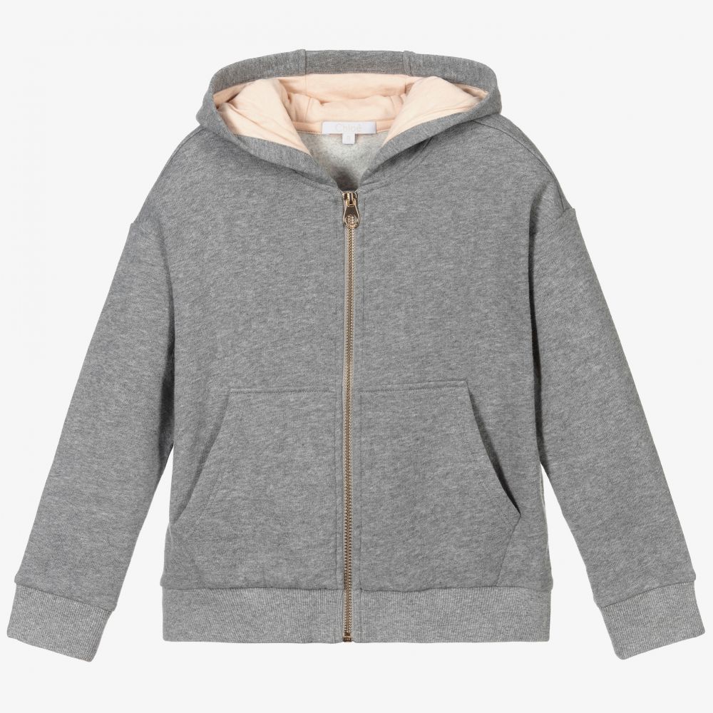 Girls Grey Logo Zip-Up Top