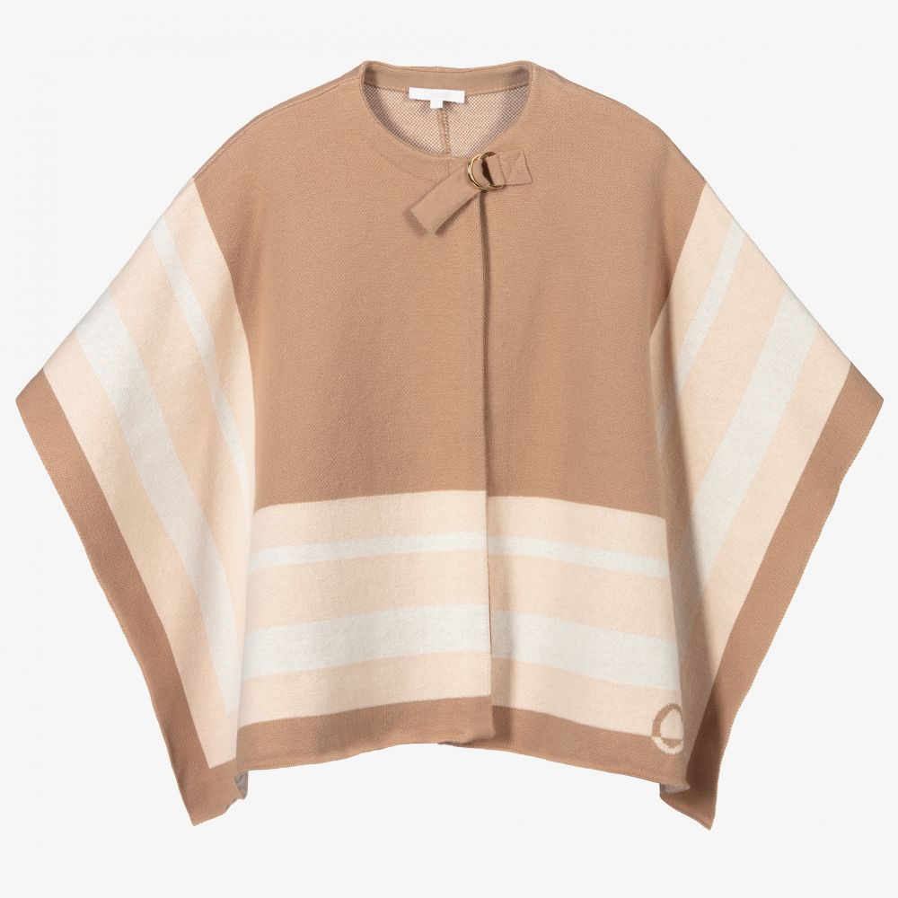 Girls Beige & Pink Knitted Cape