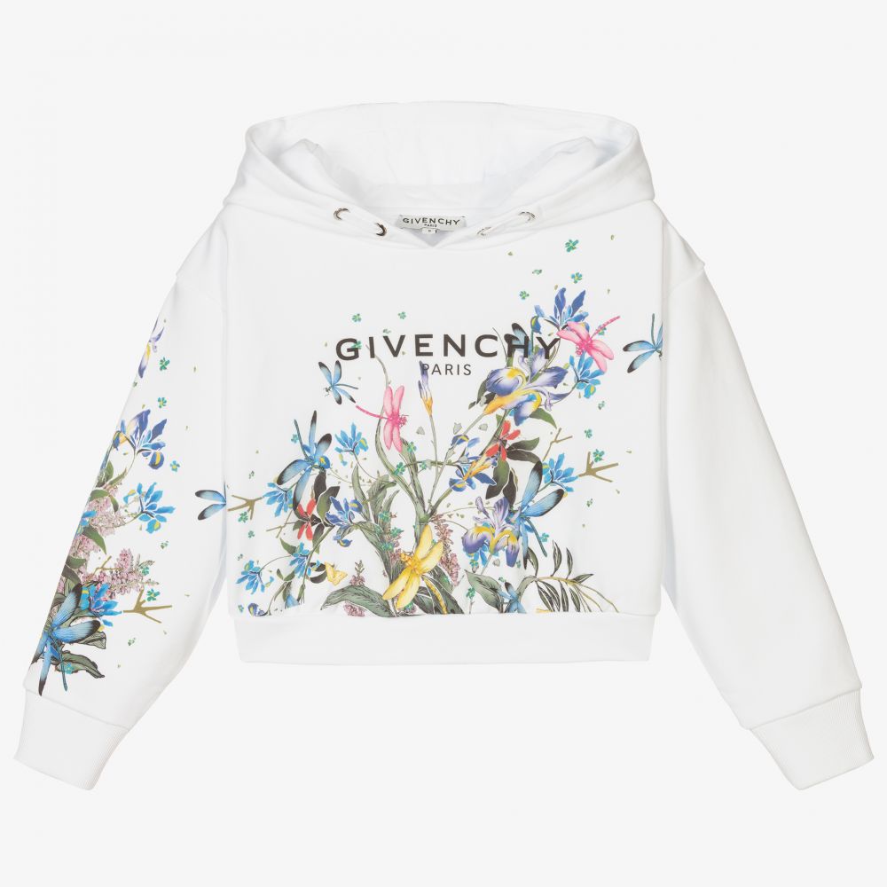 Girls White Printed Cotton Sweatshirt