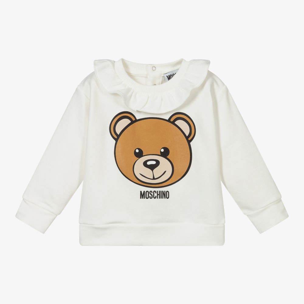 Baby Girls White Ruffle Cotton Sweatshirt