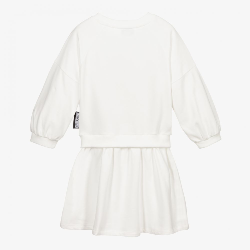 Girls White Bear Cotton Dress