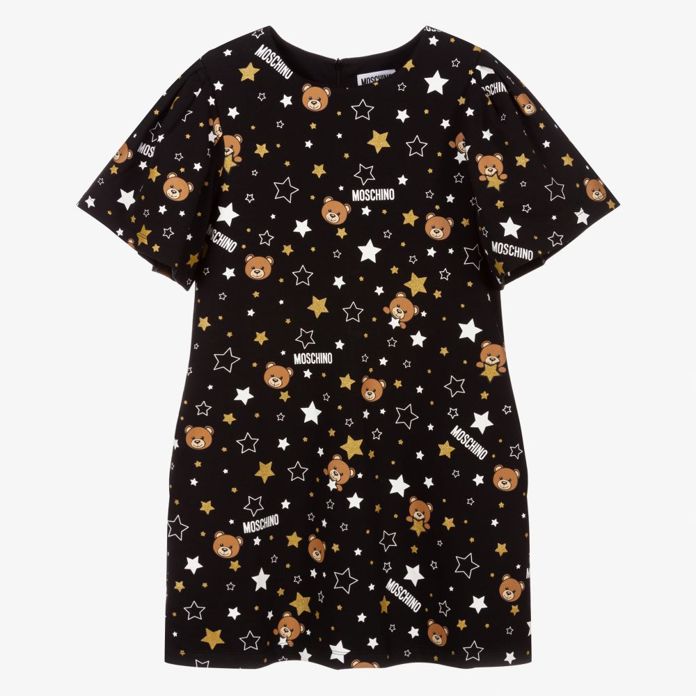 Girls Black Teddy Bear Logo Dress