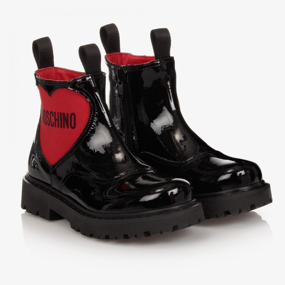 Girls Black Logo Leather Boots