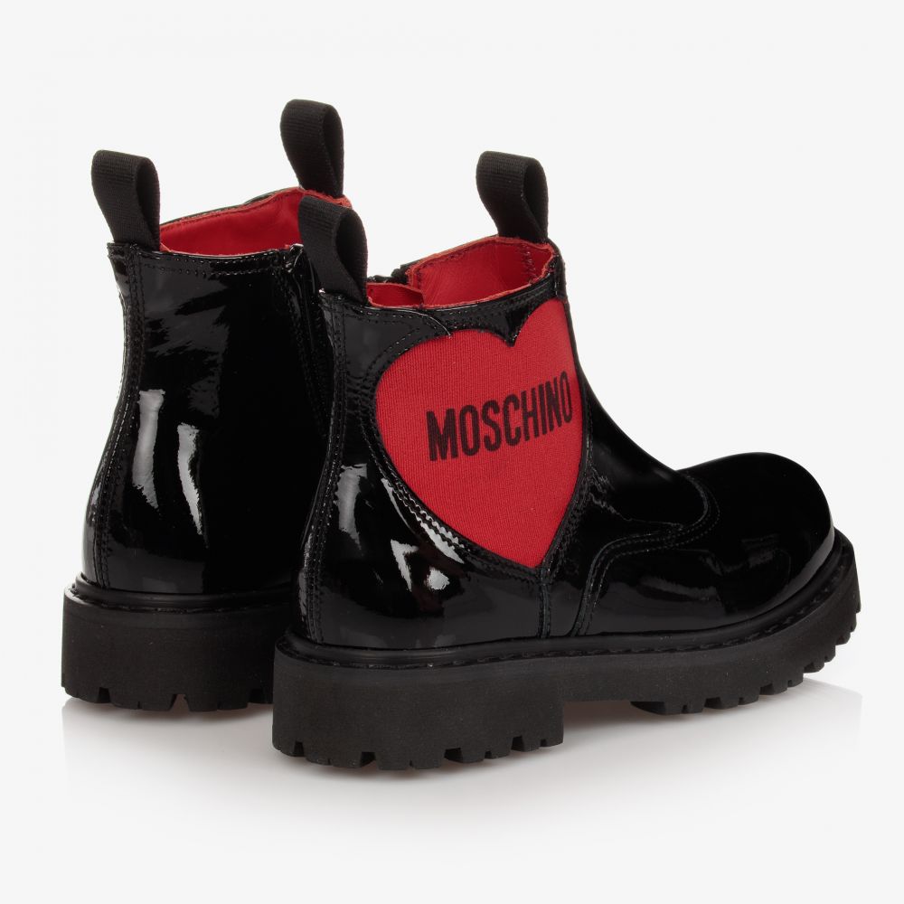 Girls Black Logo Leather Boots