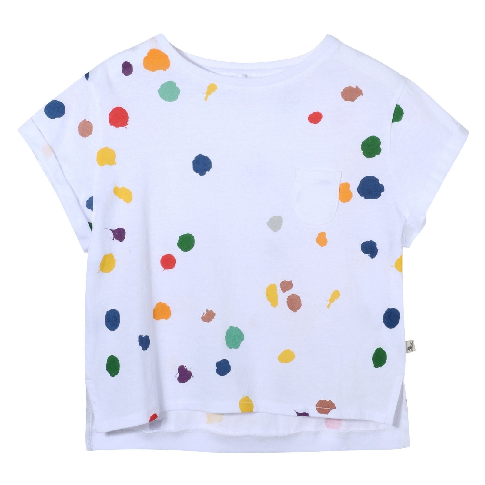 Girls White Cotton Splat Printed T-Shirt With Curved Hem - CÉMAROSE | Children's Fashion Store - 1