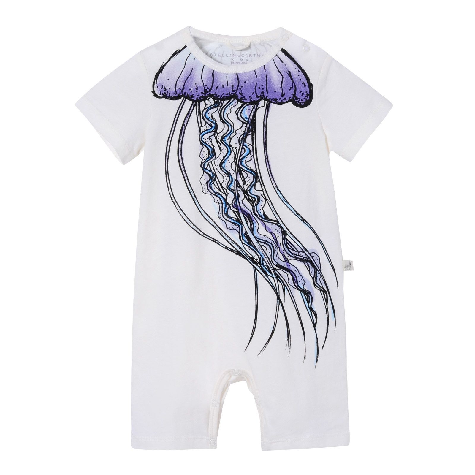 Baby White Cotton Jellyfish Printed Short Sleeve Babygrow - CÉMAROSE | Children's Fashion Store