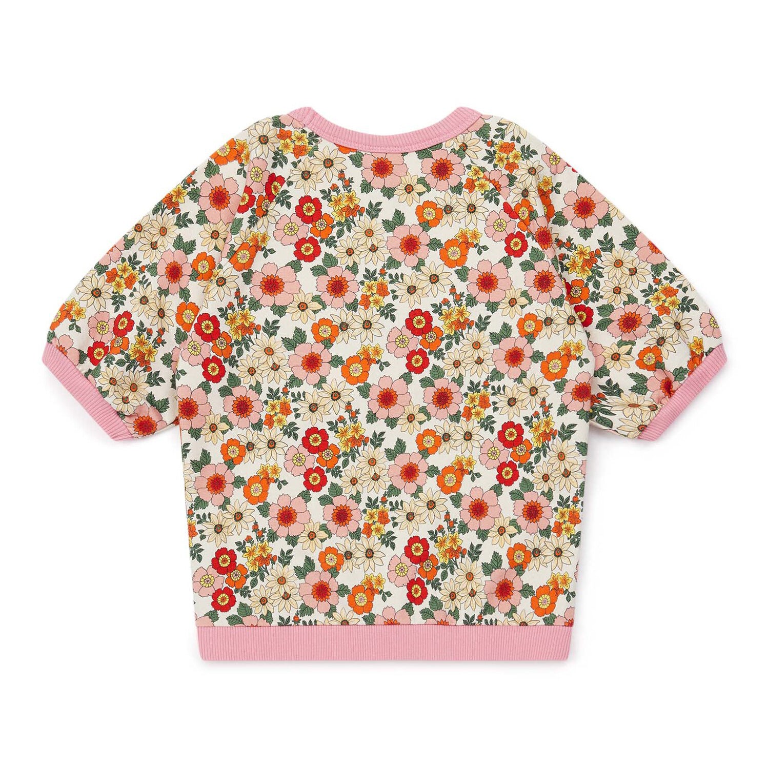 Girls Pink Floral Shortsleeves Sweatshirt